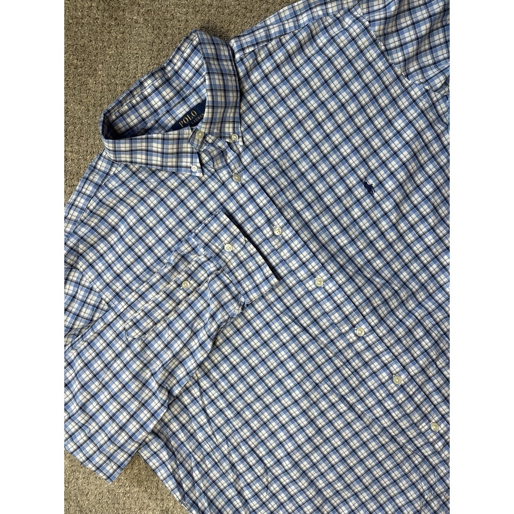 Polo Ralph Lauren Men's 2XB 2XL Big Button Down Long Sleeve Shirt Blue Plaid